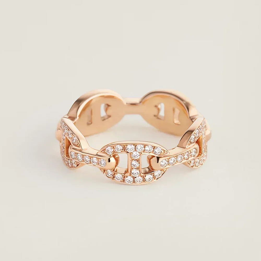 18K Chaine D'Ancre Enchainee Diamond Hermes Ring