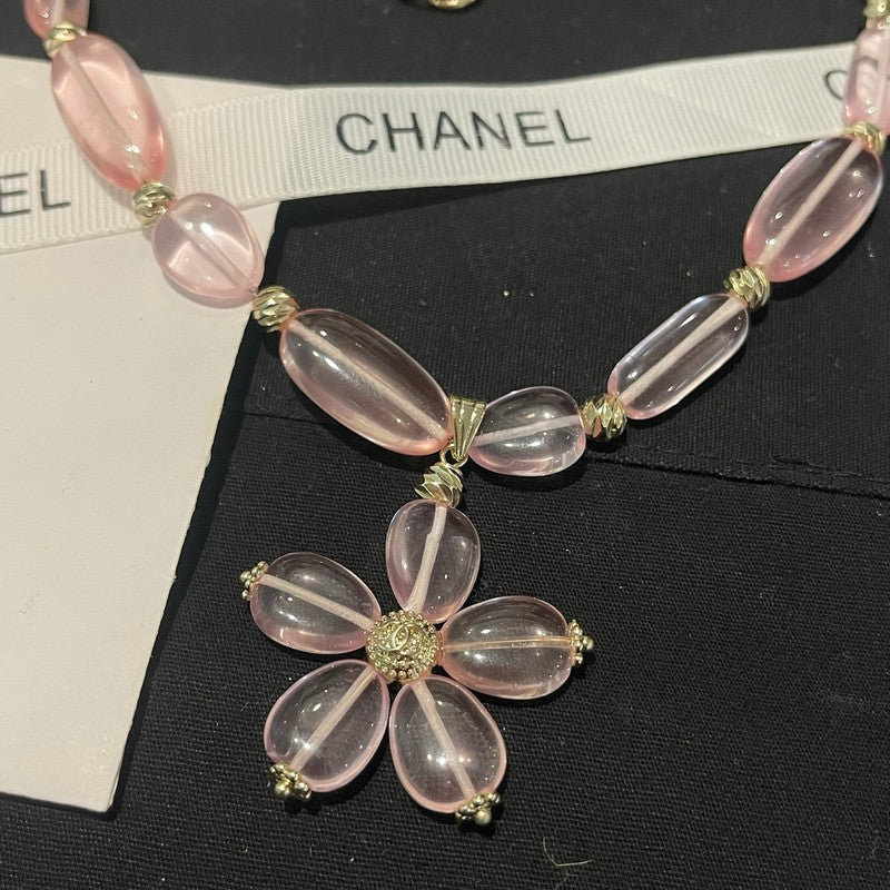 18K  Chanel 26C Pink Crystal Flower Necklace